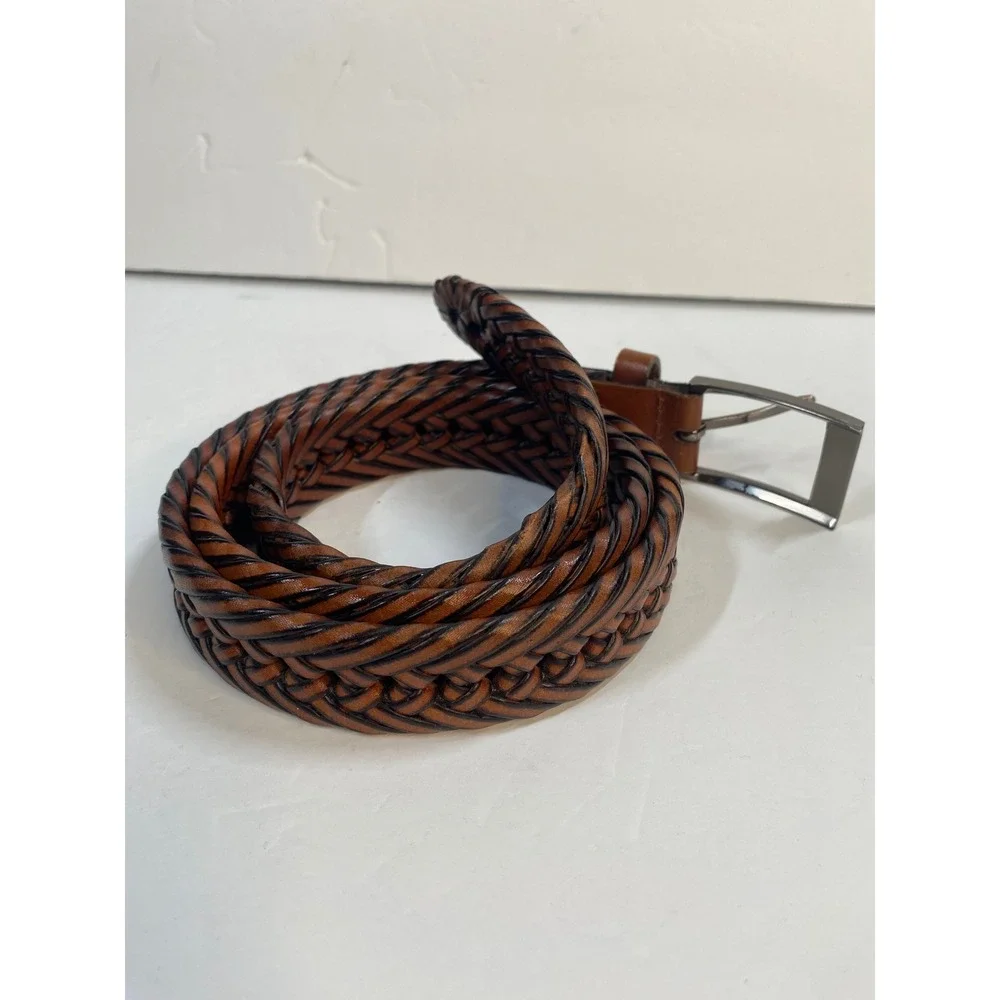 Unbranded Woven Braided Leather Belt Mens 44 Brown Tan Black Casual Western Slim